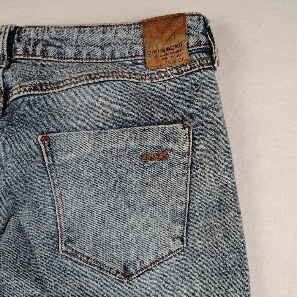 Zara Acid Wash Denim Jeans Womens 8 Basic Z1975 Raw Hem - Picture 5 of 9